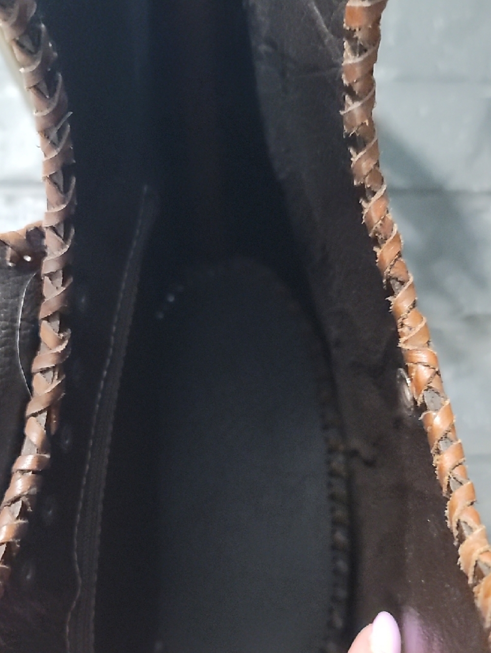 Vintage Handcrafted Tooled Leather Tote Bag in Brown and Turquoise - Picture 6 of 6
